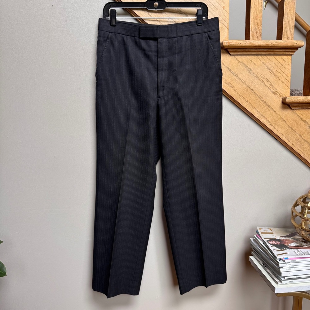 VTG Christian Dior Men Dark Gray Pinstripe Herringbone Dress Pant Straight 32x28
